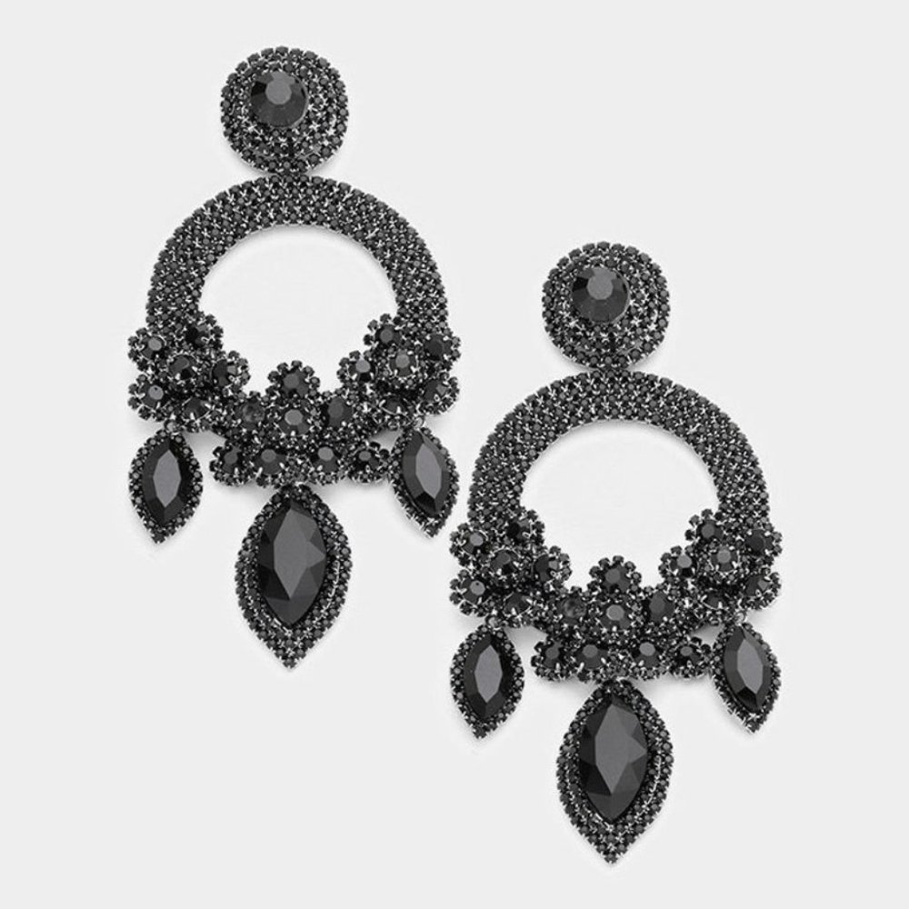 Black Crystal Chandelier Statement Earrings